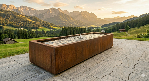 AlpStahl Brunnen Fons Corten - Cortenstahl Wasserspiel - Made in Austria