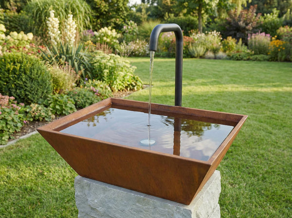 AlpStahl Brunnen Fons Vivus - Cortenstahl Wasserspiel - Handgefertigt in Kärnten