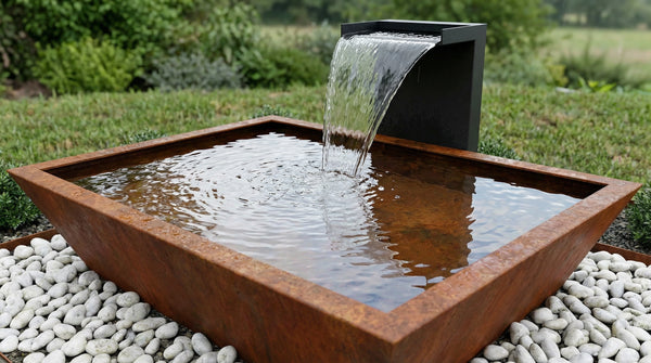 AlpStahl Brunnen Serenitas - Cortenstahl Wasserbrunnen - Kärntner Handwerkskunst